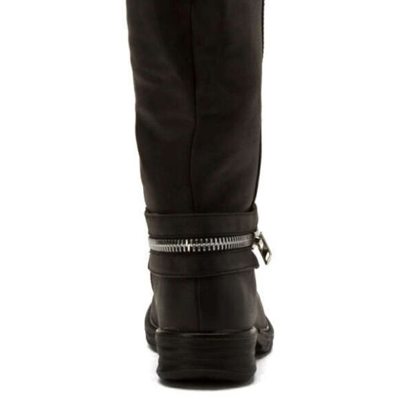 MOTO Style Black Tall Boots With Zipper Feature - Picture 5 of 8